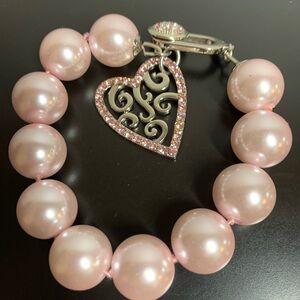 Pink Chunky Pearl Heart Charm Bracelet